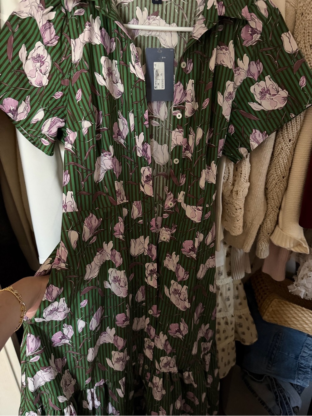 Universal Thread Green Floral Maxi Dress with Light Pink Blooms